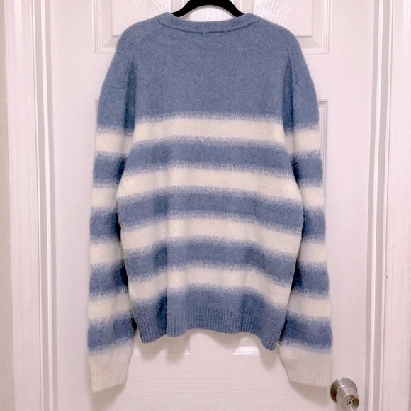 NWT REISS Piers Wool-Alpaca Blend Stripe Jumper in Soft Blue/White